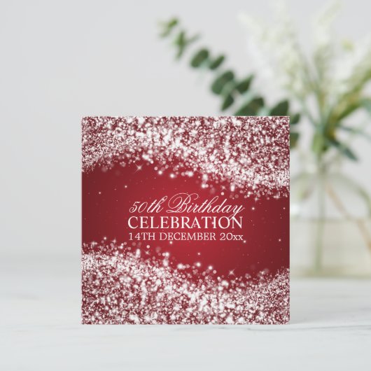 Elegant 50th Birthday Party Sparging Wave Red Kaart (Staand voorkant)