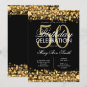 Elegant 50th Birthday Party Sparkles Gold Kaart (Voorkant / Achterkant)