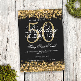 Elegant 50th Birthday Party Sparkles Gold Kaart