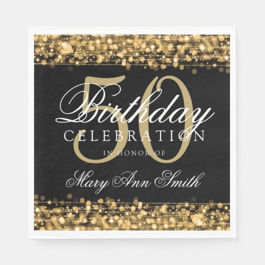 Elegant 50th Birthday Party Sparkles Gold Servetten (Voorkant)