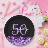 Elegant 50th Birthday Party Sparkles Paars Papieren Bordje (Feest)