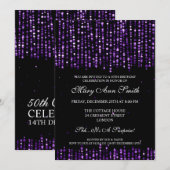 Elegant 50th Birthday Party Star Confetti Paars Kaart (Voorkant / Achterkant)