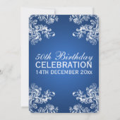 Elegant 50th Birthday Party  Swirls 2 Blue Kaart (Achterkant)