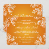 Elegant 50th Birthday Party  Swirls 2 Orang Kaart (Voorkant / Achterkant)