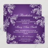 Elegant 50th Birthday Party Swirls 2 Purpl Kaart (Voorkant / Achterkant)