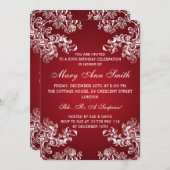 Elegant 50th Birthday Party Swirls 2 Red Kaart (Voorkant / Achterkant)