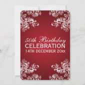 Elegant 50th Birthday Party Swirls 2 Red Kaart (Achterkant)