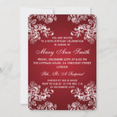 Elegant 50th Birthday Party Swirls 2 Red Kaart (Voorkant)