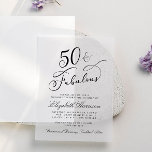 Elegant 50th Birthday Party Vellum Uitnodigingen<br><div class="desc">Verhoog haar 50e verjaardagsfeestje met deze chique vellum papieren uitnodiging met "50 & Fabulous" en haar naam in elegante scripts,  en haar feestdetails in eenvoudige,  moderne typografie. Bedek het op haar foto voor een verfijnde en tijdloze touch.</div>