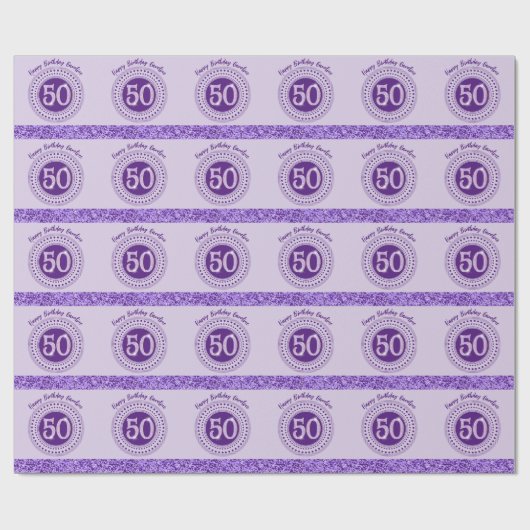 Elegant 50th Birthday Purple Glitter with Stripes Cadeaupapier (Vlak)
