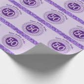 Elegant 50th Birthday Purple Glitter with Stripes Cadeaupapier (Hoek)