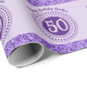 Elegant 50th Birthday Purple Glitter with Stripes Cadeaupapier (Rol Hoek)