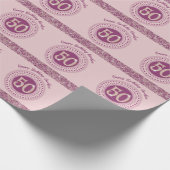 Elegant 50th Birthday Rose Gold Glitter & Stripes Cadeaupapier (Hoek)