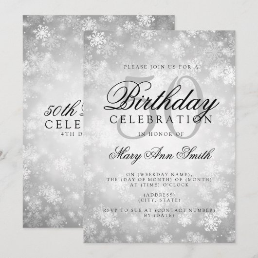 Elegant 50th Birthday Silver Winter Wonderland Kaart (Voorkant / Achterkant)
