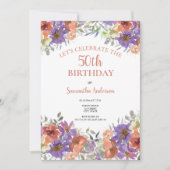 Elegant 50th Birthday Waterverf Floral Kaart (Voorkant)