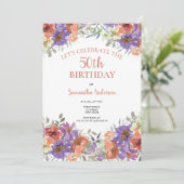 Elegant 50th Birthday Waterverf Floral Kaart (Staand voorkant)