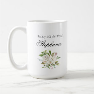 Elegant 50th Birthday White Floral Koffiemok