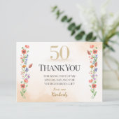 Elegant 50th Birthday – Wildflower Design Bedankkaart (Staand voorkant)