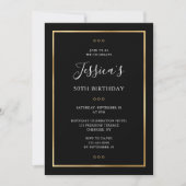 Elegant 50th Black Gold 50th Birthday Party Kaart (Voorkant)