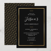 Elegant 50th Black Gold 50th Birthday Party Kaart (Voorkant / Achterkant)