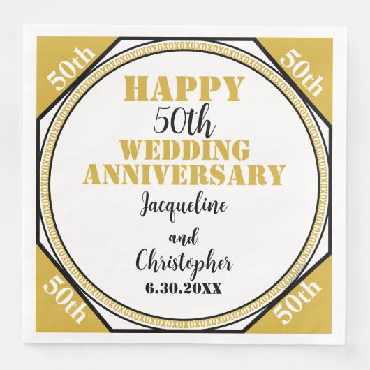 Elegant 50th Gold Wedding Jubileum Servet (Voorkant)