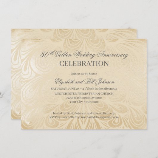 Elegant 50th Gold Wedding Jubileum Uitnodiging (Voorkant / Achterkant)