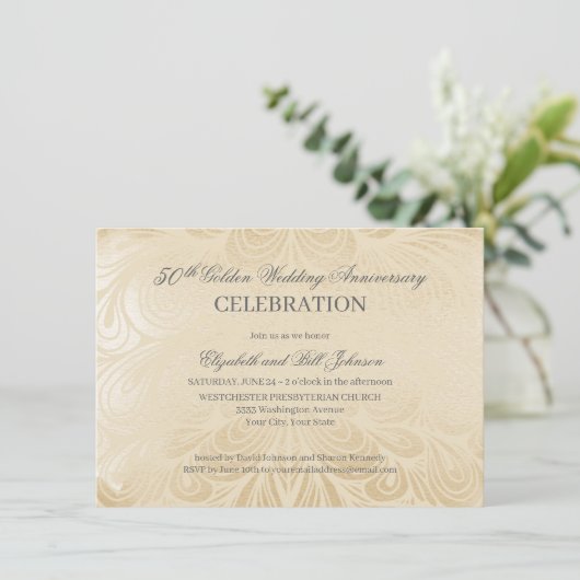 Elegant 50th Gold Wedding Jubileum Uitnodiging (Staand voorkant)