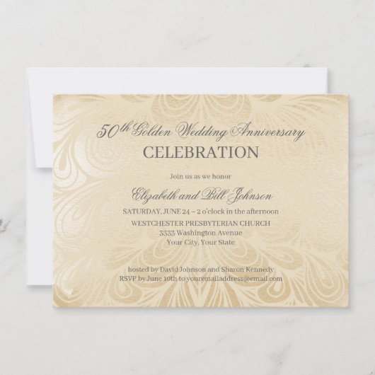 Elegant 50th Gold Wedding Jubileum Uitnodiging (Voorkant)