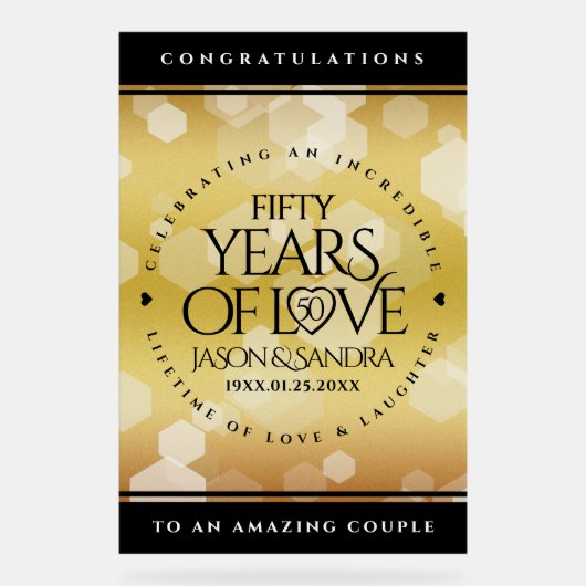 Elegant 50th Golden Wedding Jubileum Acryl Bord (Voorkant)