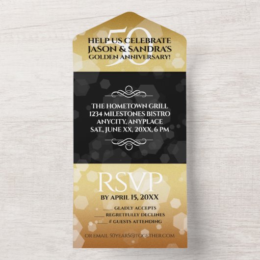 Elegant 50th Golden Wedding Jubileum All In One Uitnodiging (Binnen)