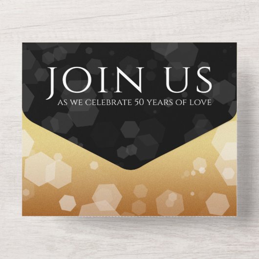 Elegant 50th Golden Wedding Jubileum All In One Uitnodiging (Achterkant)