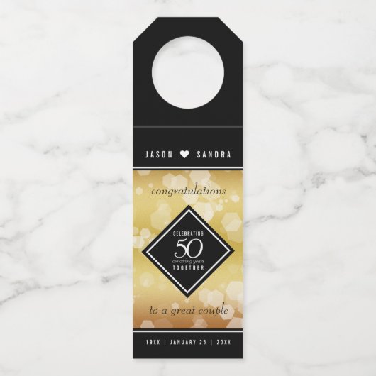 Elegant 50th Golden Wedding Jubileum Flessenhanger (Voorkant)