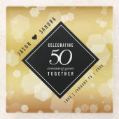 Elegant 50th Golden Wedding Jubileum Glazen Onderzetter (Voorkant)