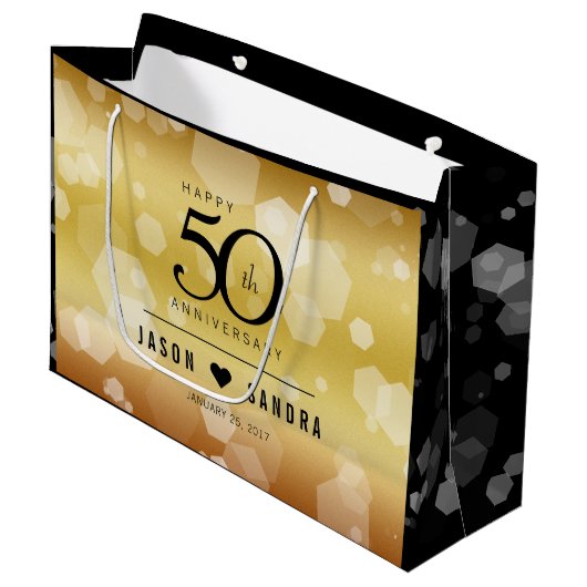 Elegant 50th Golden Wedding Jubileum Groot Cadeauzakje (Voorkant Gekanteld)
