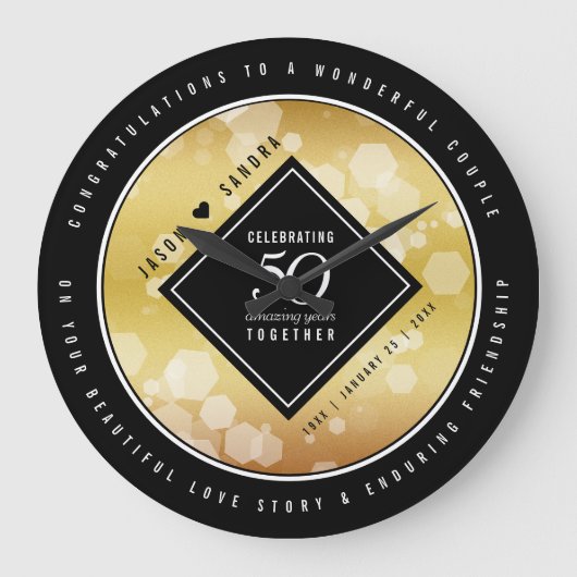 Elegant 50th Golden Wedding Jubileum Grote Klok (Voorkant)