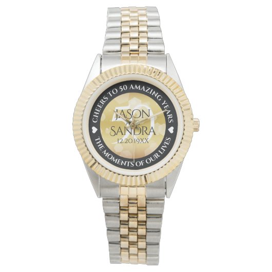 Elegant 50th Golden Wedding Jubileum Horloge (Voorkant)