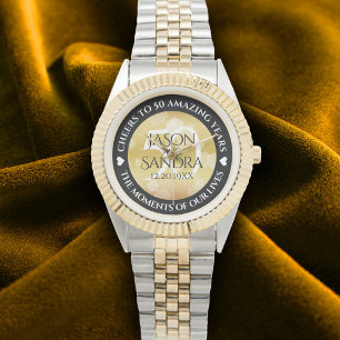 Elegant 50th Golden Wedding Jubileum Horloge