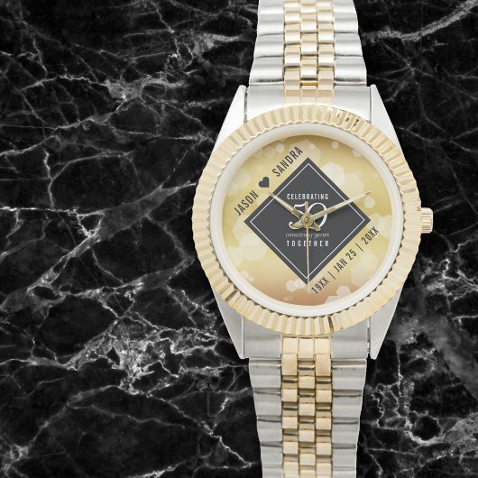 Elegant 50th Golden Wedding Jubileum Horloge