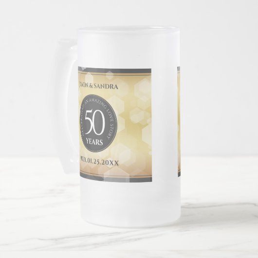 Elegant 50th Golden Wedding Jubileum Matglas Bierpul (Voorkant links)