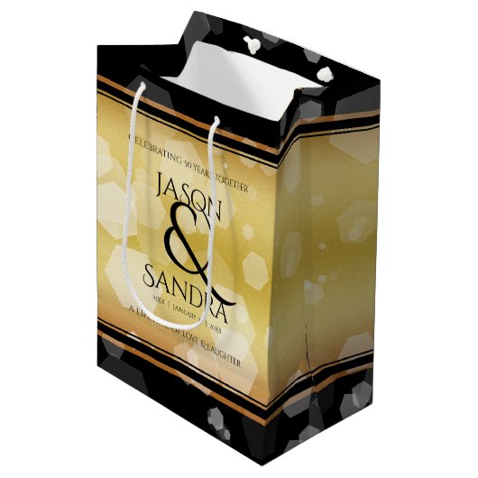 Elegant 50th Golden Wedding Jubileum Medium Cadeauzakje (Voorkant Gekanteld)