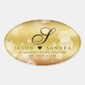 Elegant 50th Golden Wedding Jubileum Ovale Sticker (Voorkant)
