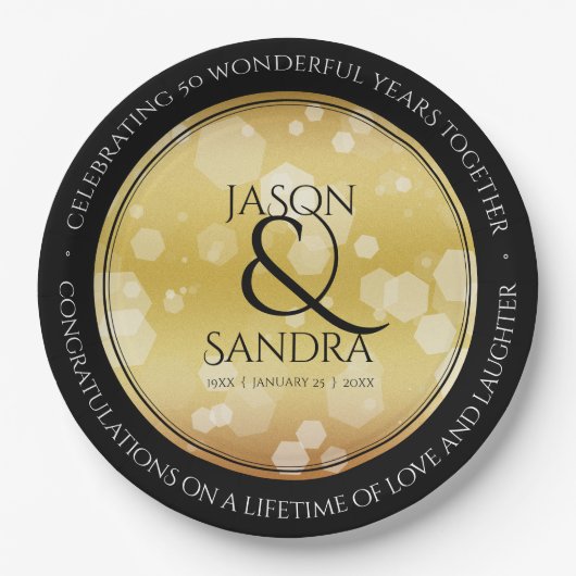 Elegant 50th Golden Wedding Jubileum Papieren Bordje (Voorkant)