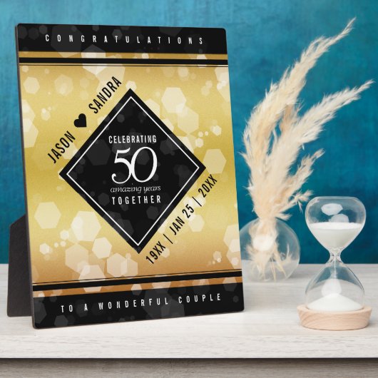 Elegant 50th Golden Wedding Jubileum Plaque Fotoplaat (Zijkant)