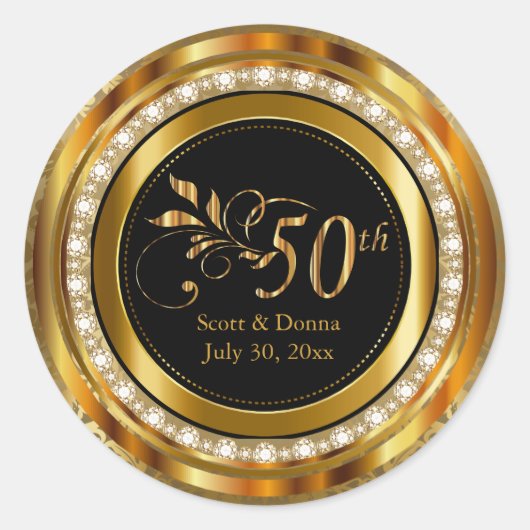 Elegant 50th Golden Wedding Jubileum Ronde Sticker (Voorkant)