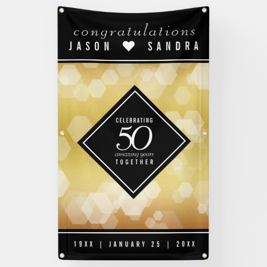 Elegant 50th Golden Wedding Jubileum Spandoek (Verticaal)