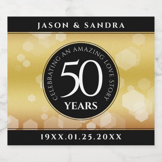Elegant 50th Golden Wedding Jubileum Sparkling Wijnetiket (Enkel label)