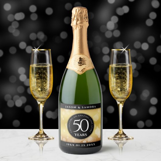 Elegant 50th Golden Wedding Jubileum Sparkling Wijnetiket