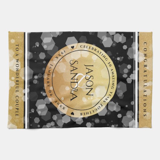Elegant 50th Golden Wedding Jubileum Theedoek (Horizontaal)