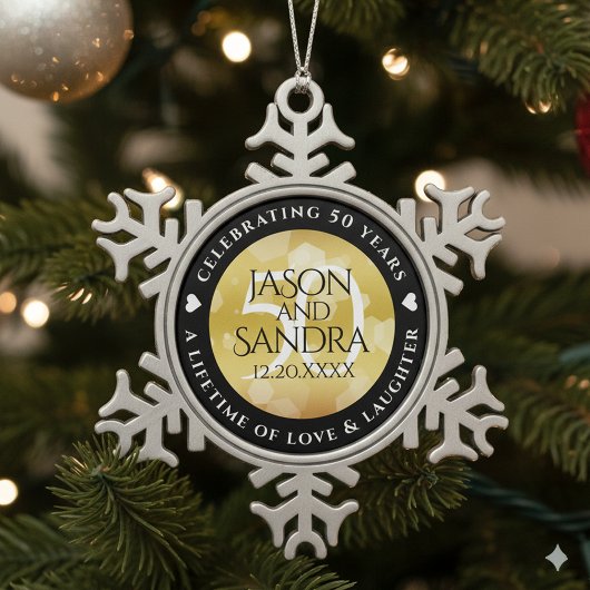 Elegant 50th Golden Wedding Jubileum Tin Sneeuwvlok Ornament