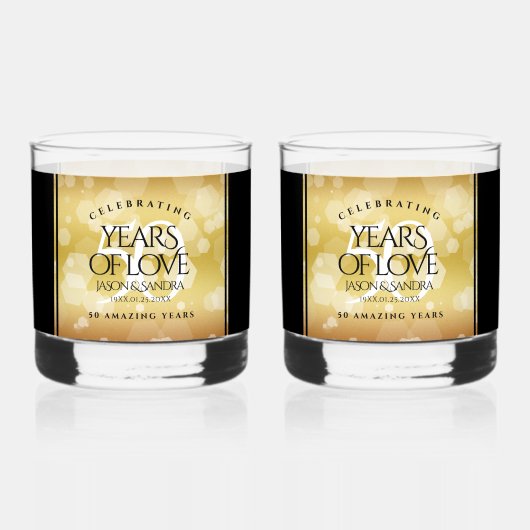 Elegant 50th Golden Wedding Jubileum Whisky Glas (Voorkant)